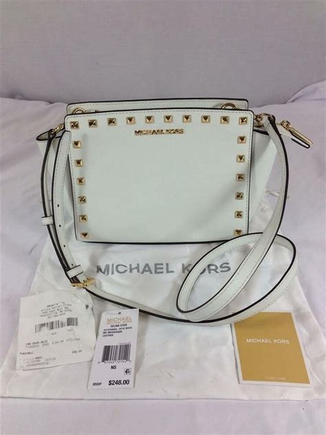 michael kors dillon optic white studded messenger leather 35s8saim8t